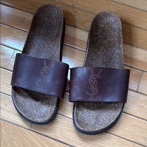 Yves Saint Laurent Brown Leather Slide Sandals